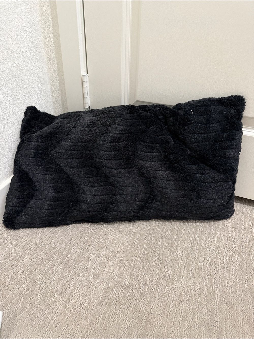 Plush Faux Fur Black Decorative Lumbar Pillow
